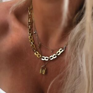 Lock Pendant Gold Chain Layered Necklace
